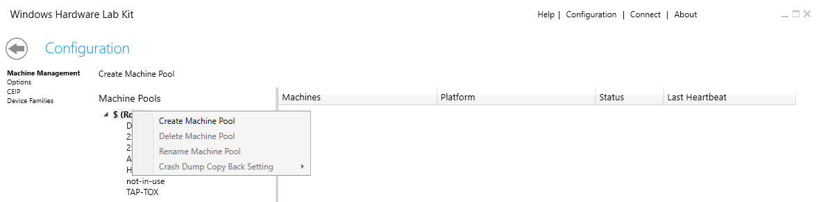 右键根节点 $(Root) → Create Machine Pool 新建机器池